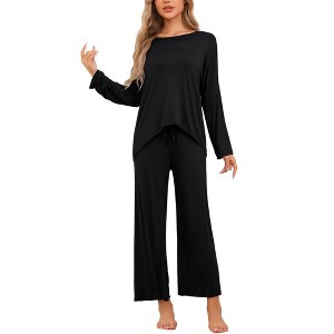 cheibear Women's Lounge Sets Hight-Low Shirt and Wide-leg Pants 2 Piece Pjs Loose Sleepwear Loungewear - 1 of 4