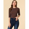 INSPIRE CHIC Women's Elbow Sleeves Boat Slim Fit Casual Stripe Animal Print Multi Floral Pattern T-Shirt - 3 of 4