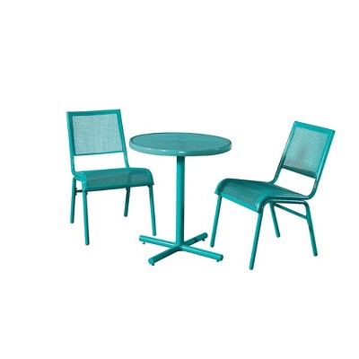 Numark Bixby 3 Piece Bistro Dining Set for Outdoor Garden Patio (Turquoise)