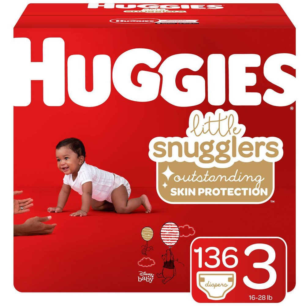 Huggies Little Snugglers Hypoallergenic and Latex-Free Diapers, Size 3, 136 Count