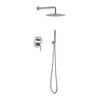 Brushed Gold Shower Fixture on Silver Wall Mount: 10" Rain Head, Handheld Sprayer, and Pressure-Balancing Valve - 2 of 4