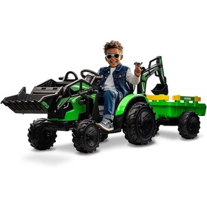 3-in-1 Ride On Tractor, 24V Ride On Car Toy Excavator & Bulldozer - Battery-Powered Electric Vehicle w/Trailer, Digger, Remote Control, LED Lights - 1 of 4