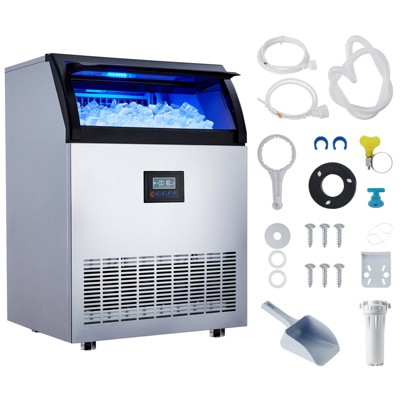 Commercial Ice Maker Machine, 265lbs/24H, 55lbs Ice Storage, 126 Ice Cubes in 8-15min, Adjustable Ice Thicknesses, Automatic Cleaning Function