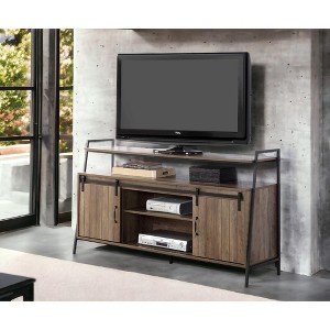 Vynxaria Rustic Oak & Black Finish TV Stand, Max TV Size 58 in. - 1 of 4