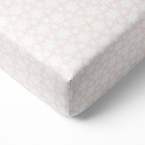 Bacati - Floral Coral Muslin 100 percent Cotton Universal Baby US Standard Crib or Toddler Bed Fitted Sheet - 1 of 4