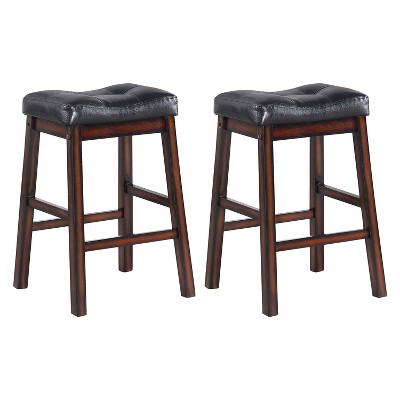 Simple Relax Set of 2 Counter Height Stools with Tufted in Black and Cappuccino