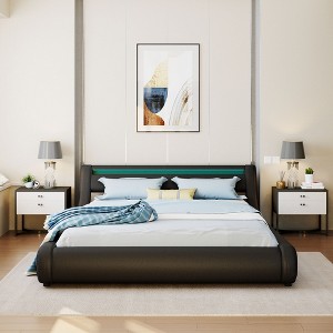 Queen Size Upholstered Faux Leather Platform bed with a Hydraulic Storage System, LED Light Headboard-ModernLuxe - 1 of 4