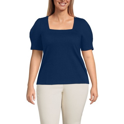Lands' End Women's Puff Sleeve Mariner Square Neck Top