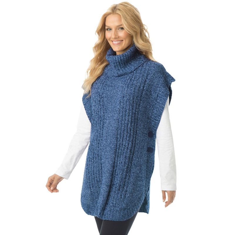 Woman Within Women's Plus Size Marled Knit Cowl Neck Duster, 1 of 2