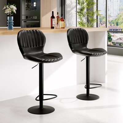 Modern Bar Stools Set of 4, Adjustable Counter Height Bar Stools with Backrest, PU Leather Breakfast Swivel Bar Chairs for Kitchen Island