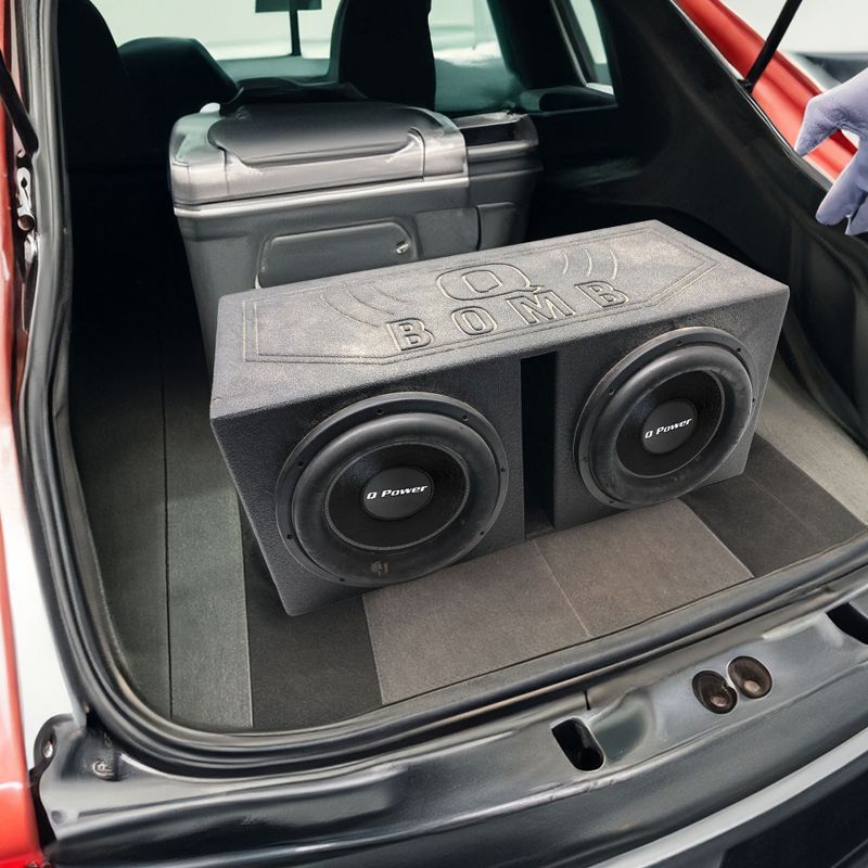 QPower QBOMB12V Dual 12" Vented Ported Subwoofer Sub Box with Bedliner Spray, 3 of 7