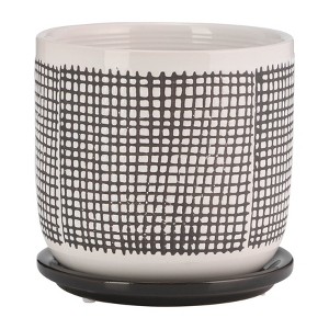 Sagebrook Home 6" Ceramic Planter, Gray and White Mesh Design, Indoor/Outdoor Planter with Saucer - Use for Succulent Pot, Plants, Flowers and More - 1 of 4