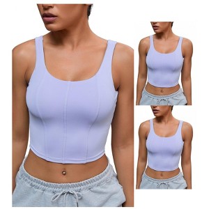 INSPIRE CHIC 3 Pcs Womens U Back Longline Padded Sports Bra Cami Crop Workout Fitness Tank Top with Built in Bra - 1 of 4