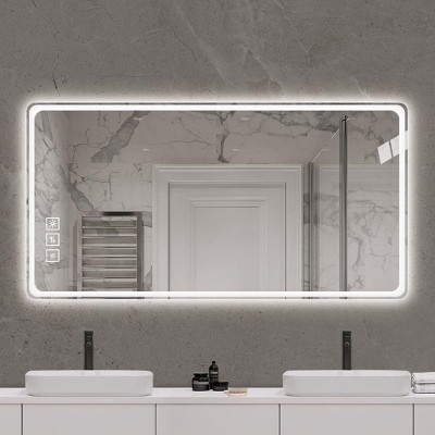 LED Bathroom Mirror,Makeup Mirror With Lights,Wall Mounted Anti-Fog Frameless Cosmetic Mirror With Light,Rounded Square Mirror -The Pop Home