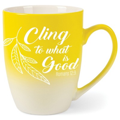 Elanze Designs Cling To What Is Good Romans 12:9 Two Toned Ombre Matte Yellow and White 12 ounce Ceramic Stoneware Coffee Cup Mug