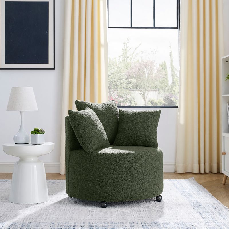 Button Tufted Living Room Upholstered Swivel Chair with Movable Wheels and 3 Pillows - ModernLuxe, 2 of 12
