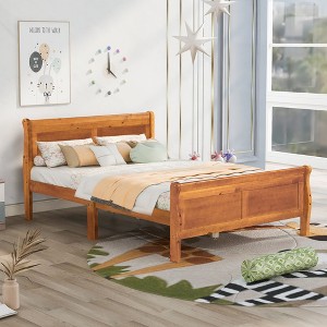 CAVINAS Twin Size Sleigh Bed Modern Wooden Bed Frame with Wood Slats, Headboard and Footboard for Bedroom - 1 of 4