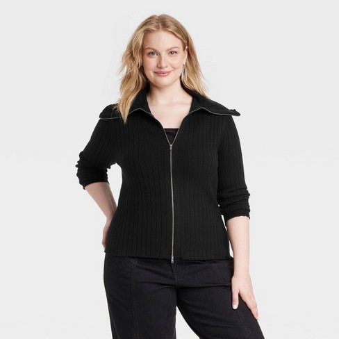 Women s Fine Gauge Double Zip Sweater Universal Thread Black Xxl Target