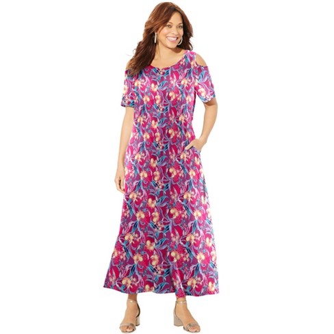 Catherines Women's Plus Size Open-shoulder Pocket Maxi Dress - 6x, Pink ...