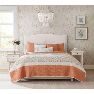 6 Pcs Elegant Cotton Percale Reversible Quilt Set, All Season Bedding Sets, Cozy Home Textile for Lux Bedroom Decor - 1 of 4