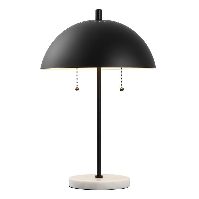 JONATHAN Y Ella 20.7" Dome Metal with Marble Base LED Table Lamp, Black/White