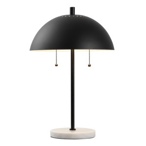 JONATHAN Y Ella 20.7" Dome Metal with Marble Base LED Table Lamp, Black/White - 1 of 4