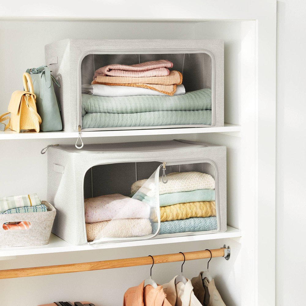 Photos - Wardrobe Large Set of 2 Zipper Fabric Storage Cubes Gray - Brightroom™: Clothing & Sweater Storage, Stackable, Collapsible Bags