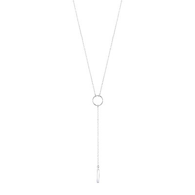 Women's Sterling Silver Open Circle and Bar Y Necklace - Silver (21")