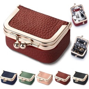 HTUTWOO Mini Jewelry Box, Travel Small Coin Purse Organizer Case, Genuine Leather Tiny Size For Rings Necklaces Earrings Bracelet Storage Box - 1 of 4
