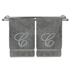 BC BARE COTTON Monogrammed Washcloth Towel, Personalized Gift, 13x13 Inches - Set of 2 - Gray - Silver Script - 1 of 1