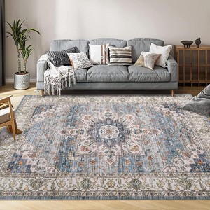 Vintage Floral Print Area Rug - Washable Non-Slip Low Pile Carpet for Dining Room, Office, Bedroom Living Room Floor Mat - 1 of 4