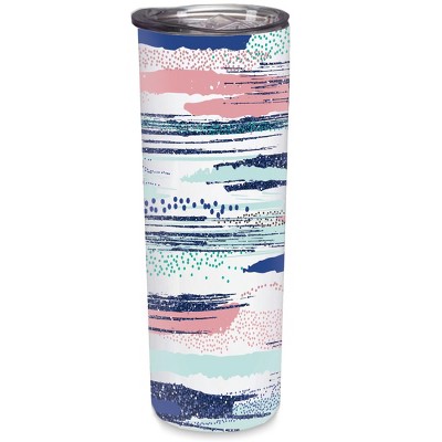 Elanze Designs Glittery Stripes Pink Blue 20 ounce Stainless Steel Travel Tumbler