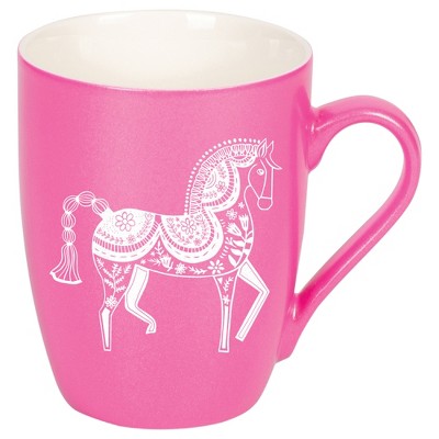 Elanze Designs 10 Ounce Metallic Finish New Bone China Tea Coffee Cup Mug� Princess Pink Majestic Floral Horse