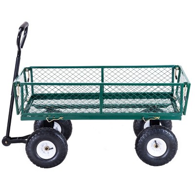 Green Heavy Duty Steel Garden Utility Cart with Rubber Wheels