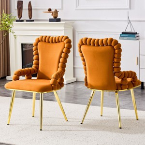 Set of 2 Modern Velvet Dining Chairs with Metal Legs, Upholstered Accent Arm Chairs for Kitchen, Dining Room, or Living Areas-Panipeachy - 1 of 4