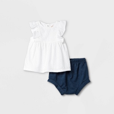 Image of Baby Girls' Eyelet Top & Bottom Set - Cat & Jack™ Fresh White 6-9M
