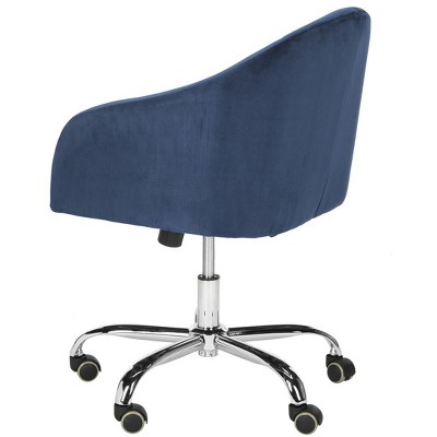 Transitional Navy Velvet Swivel Arm Chair with Chrome Legs