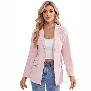 Casual Blazer Jackets for Women Long Sleeve Open Front Button Work Office Suit Jacket with Pockets - 1 of 4