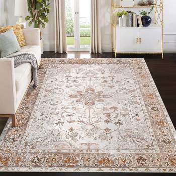 Washable Rug Traditional Oriental Rugs Soft Low Pile Carpet for Living Room Bedroom Dining