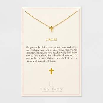 Tiny Tags 14K Gold Ion Plated Cross Chain Necklace - Gold