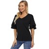 Coolmee Women's Blouses Ruffle Sleeve T Shirts V Neck Double Tiered Bell Sleeve Top - 3 of 4