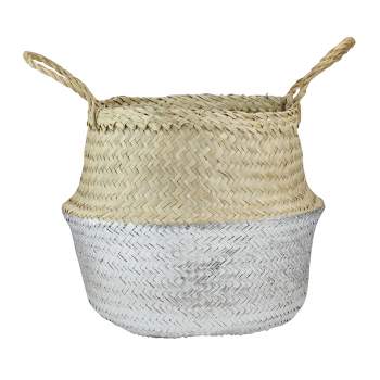Northlight 13" Beige and Silver Seagrass Belly Wicker Basket with Handles