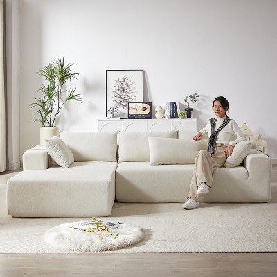 108"W Modern Chenille Upholstered Sectional Sofa Set, L-Shaped Free Combination Sofa Couch With 6 Pillows - ModernLuxe