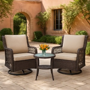 GustoWave 3-Piece Outdoor Wicker Patio Bistro Set  for Backyard, Porch, Deck, Balcony, Garden - 1 of 4