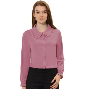 Allegra K Women's Sweet Ruffle Peter Pan Collar Long Sleeves Button Down Shirt - 1 of 4