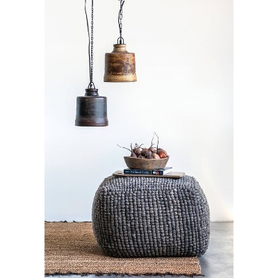 Gray New Zealand Wool Square Pouf Ottoman