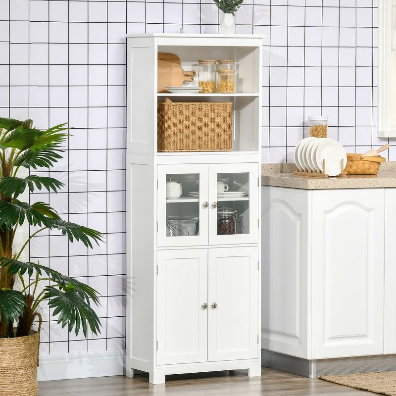 HOMCOM 63" Small Buffet with Hutch, 4-Door Kitchen Pantry, Freestanding Storage Cabinet with Adjustable Shelf for Dining Room, Living Room, White, 2 of 7