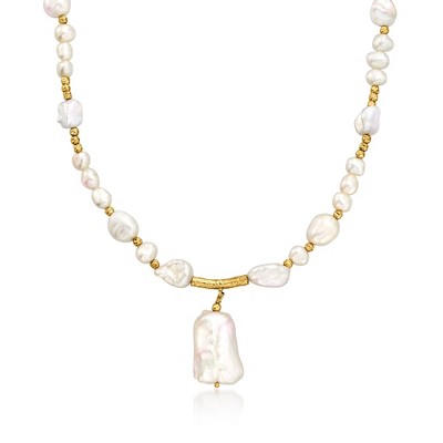 Ross-Simons 5-14mm Cultured Baroque Pearl Drop Necklace in 18kt Gold Over Sterling
