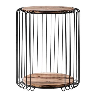 HomeRoots 24" Modern Black and Rustic Brown Round End Table