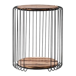 HomeRoots 24" Modern Black and Rustic Brown Round End Table - 1 of 4